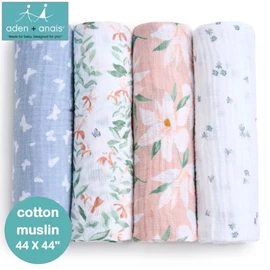 美國Aden+Anais 嬰兒包巾(棉紗布)–44"X44" 4條裝 Butterfly Garden
