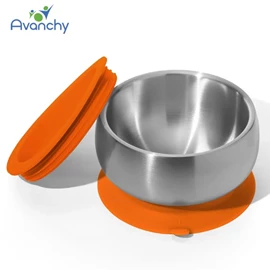 Avanchy 不锈钢婴儿吸盘碗连盖-橙色