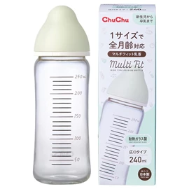 日本CHUCHU Multi Fit 闊身口徑 耐熱玻璃奶瓶-240ml