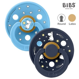 丹麥BIBS Colour 圓形乳膠安撫奶嘴/ 0-6M 姆明晚安 兩件裝