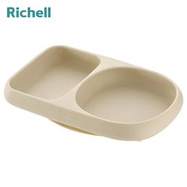 日本Richell TLI 婴幼儿好舀取矽胶吸盘式餐盘/ 浅棕色