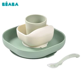 法國BEABA 矽膠餐具套裝-4件套 鼠尾草綠/霧綠色