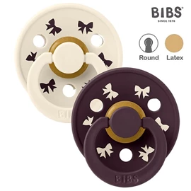 丹麥BIBS Colour 圓形乳膠安撫奶嘴/ 0-6M 兩件裝 Holiday 象牙/深紫